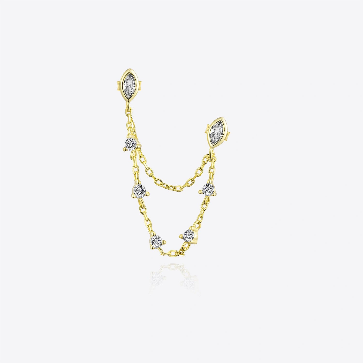 Double Piercing Marquise CZ Chain Dangle Earring