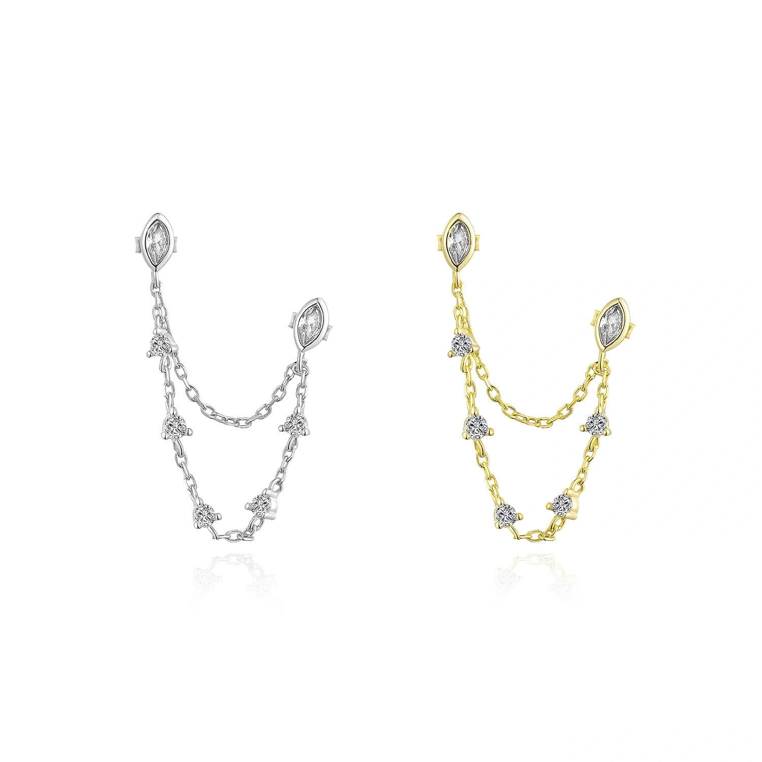 Double Piercing Marquise CZ Chain Dangle Earring