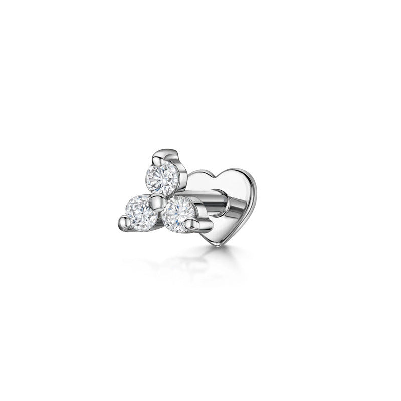 Titaniuam Pave Trinity Dot Heart Labret Piercing