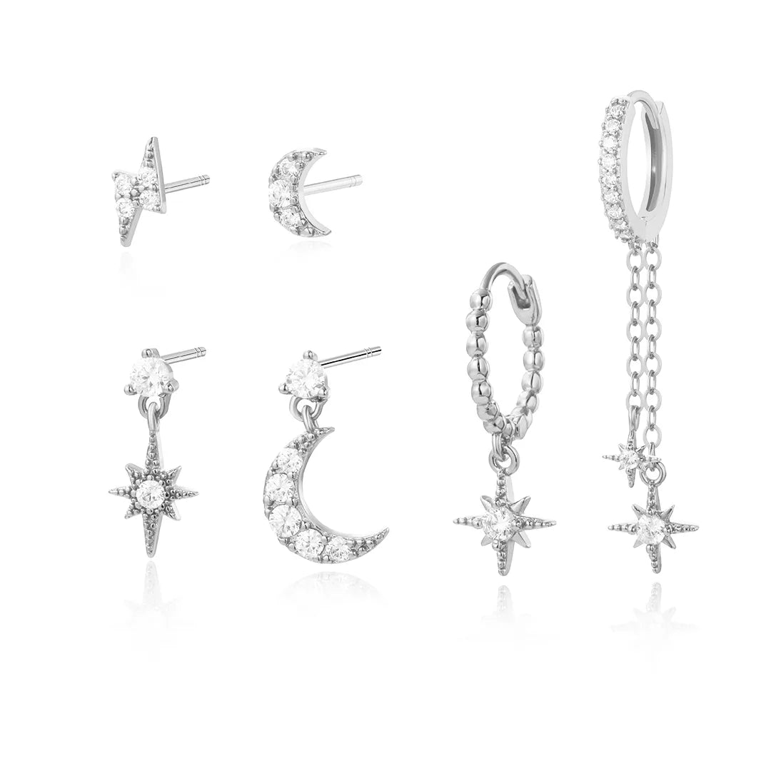 Crescent Moon and Northern Star Earring Set