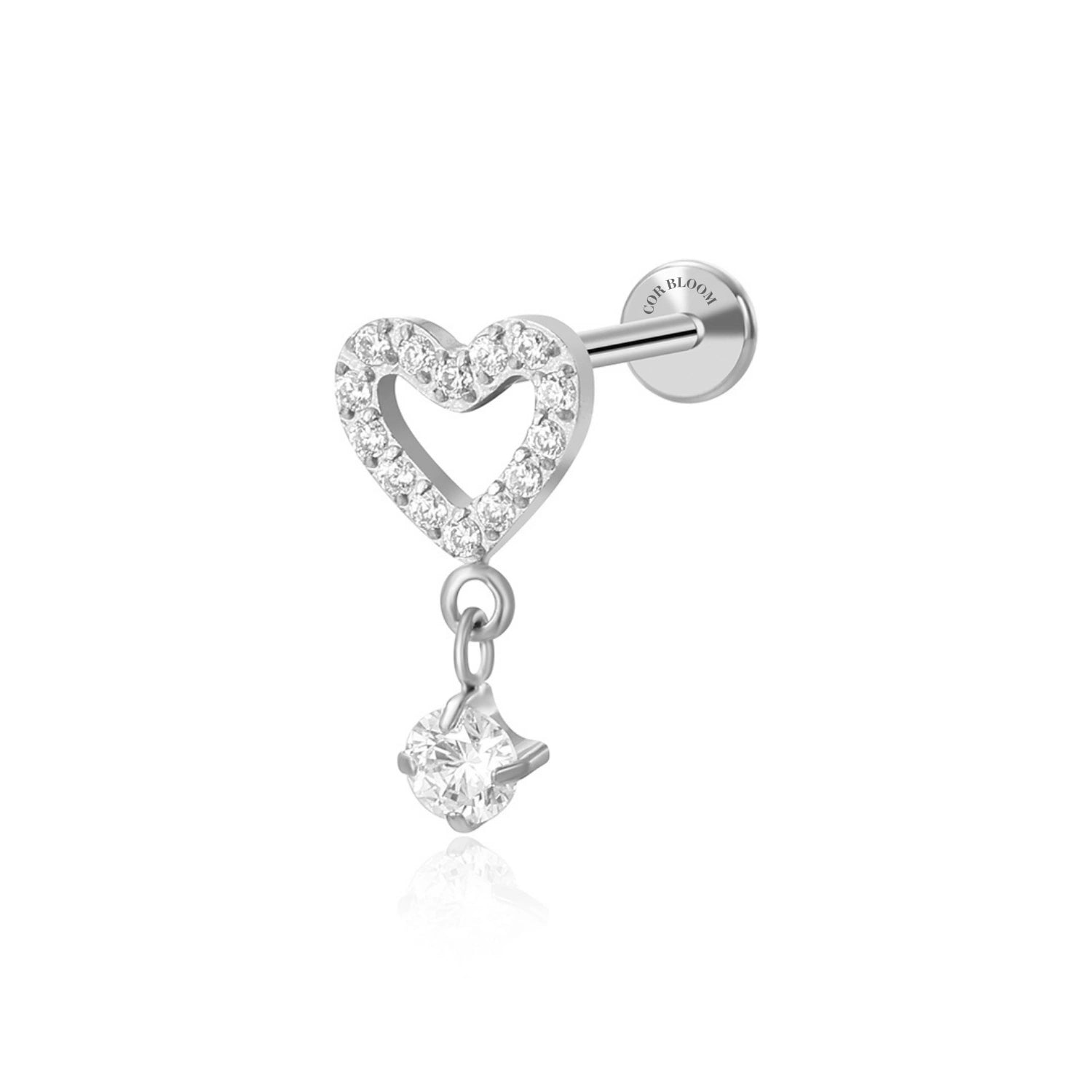 Titanium Dangling Heart Flat Back Piercing Earring