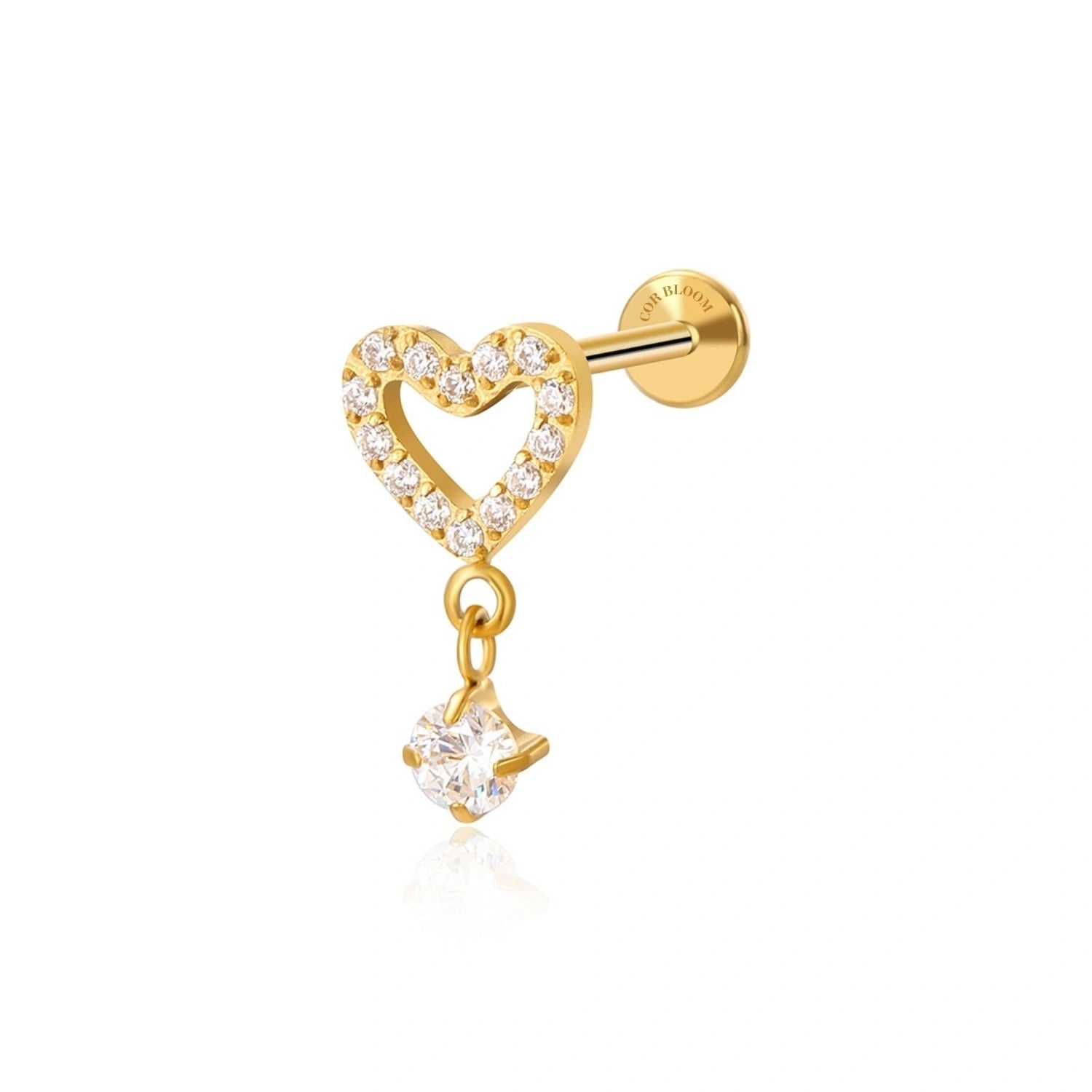 Titanium Dangling Heart Flat Back Piercing Earring