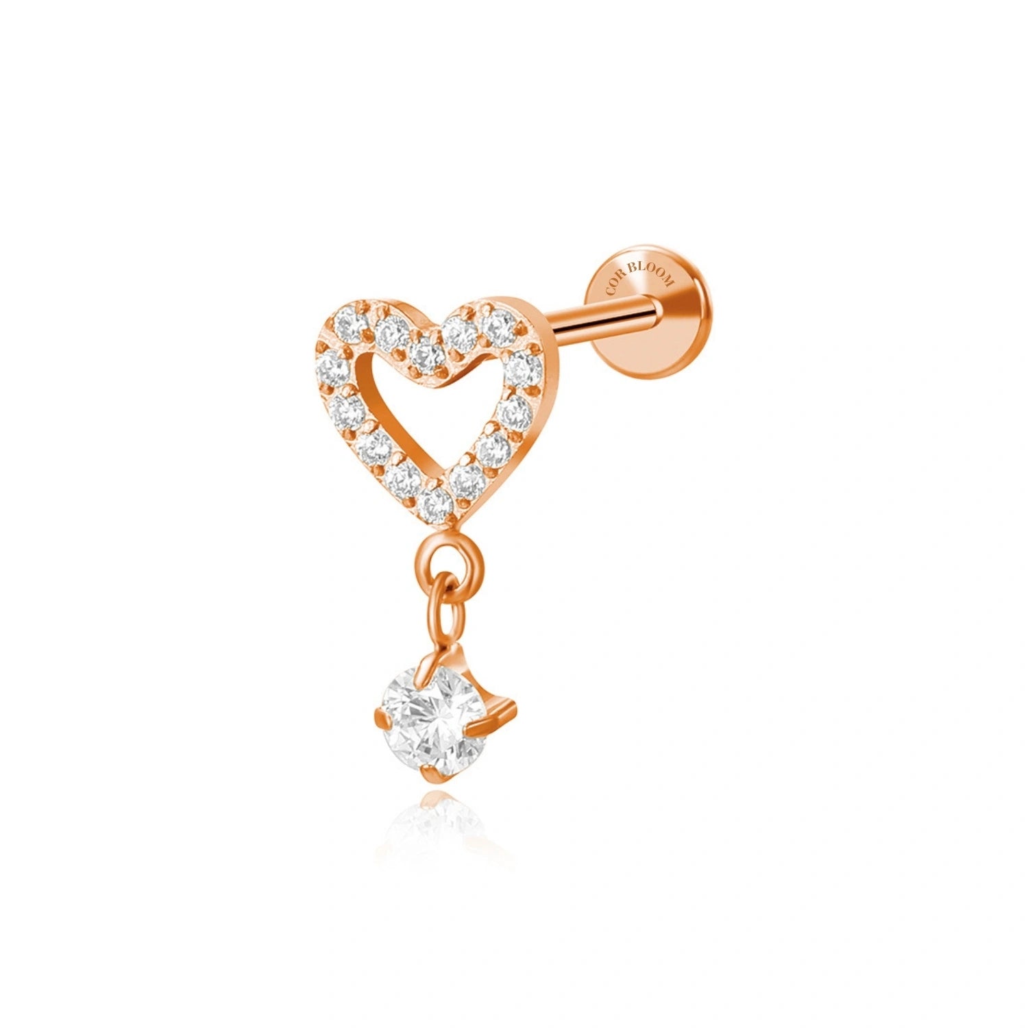 Titanium Dangling Heart Flat Back Piercing Earring