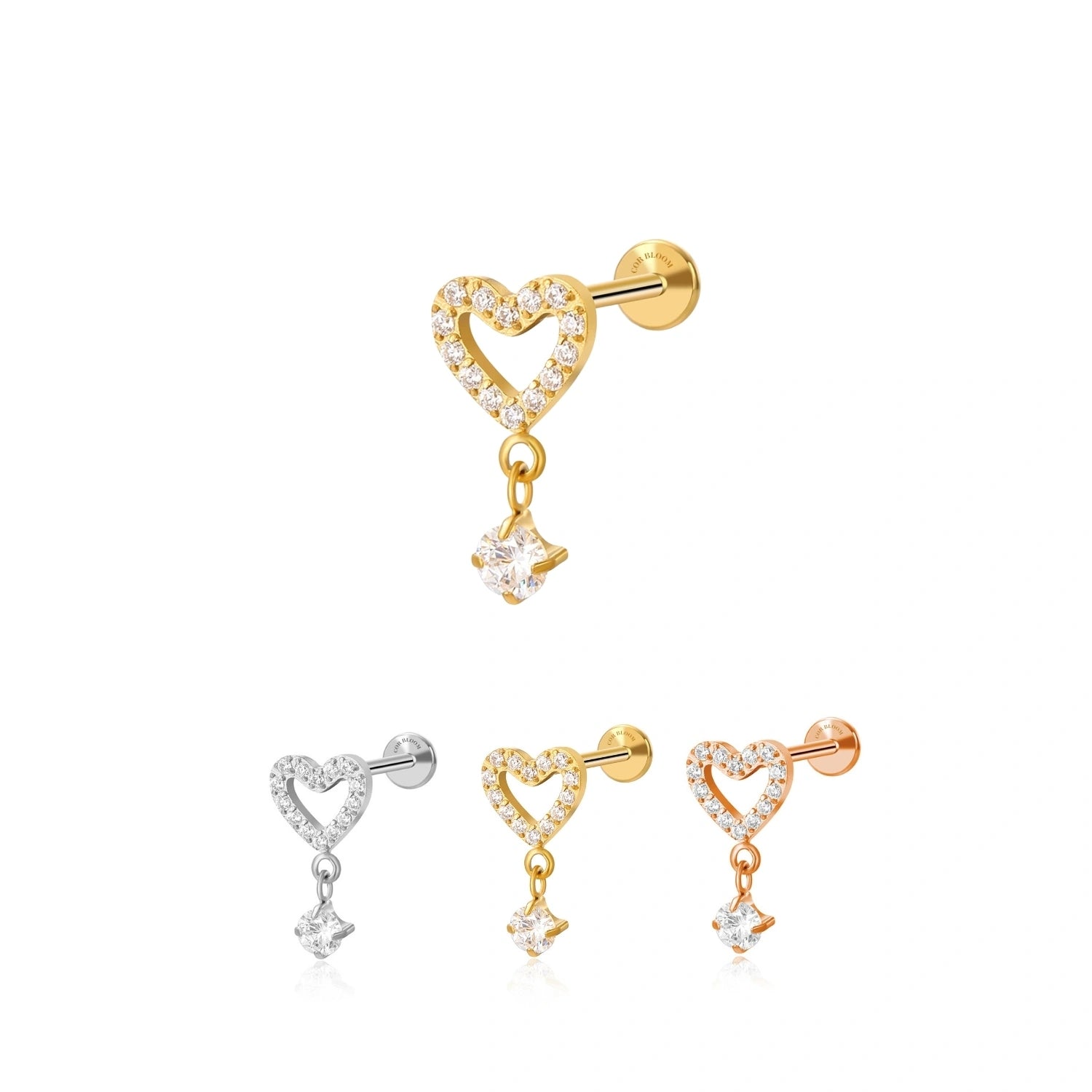 Titanium Dangling Heart Flat Back Piercing Earring