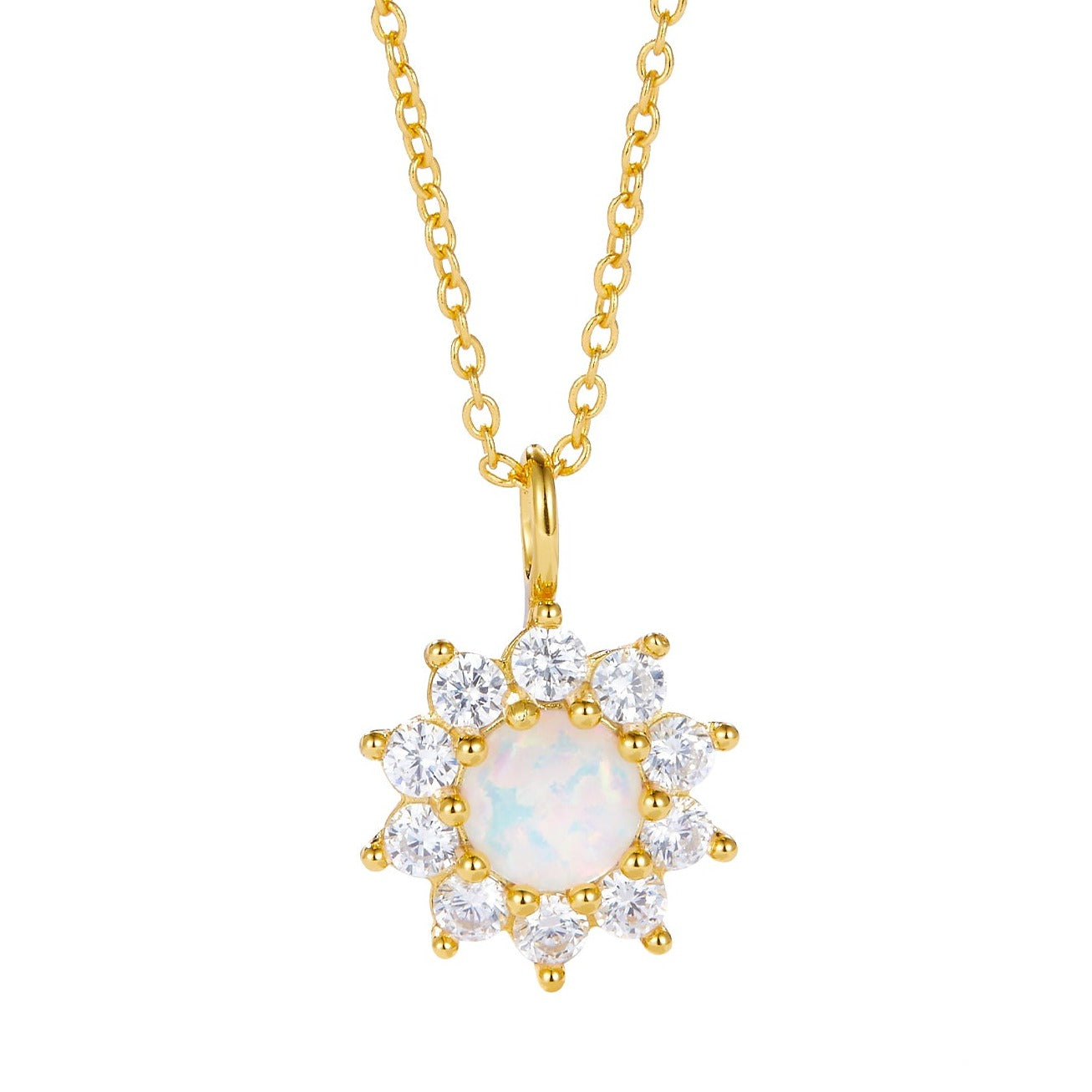 Sparkling White Opal Sunflower Necklace