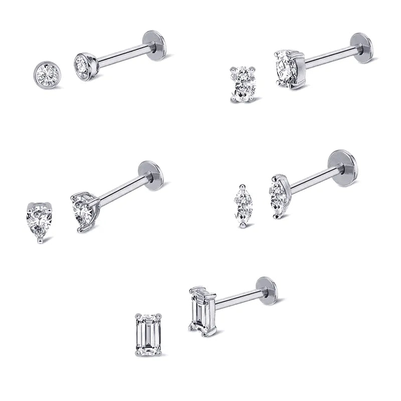 Brilliant White CZ Labret Piercing Stud (16G)