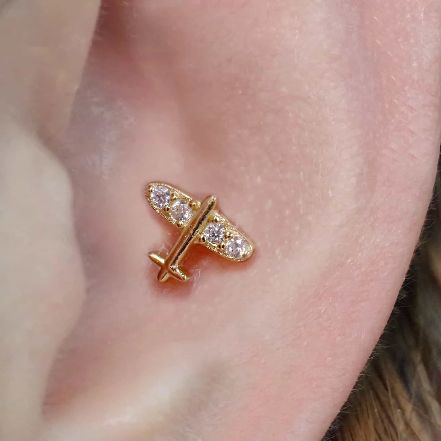 Airplane Barbell Stud Earrings (20G)