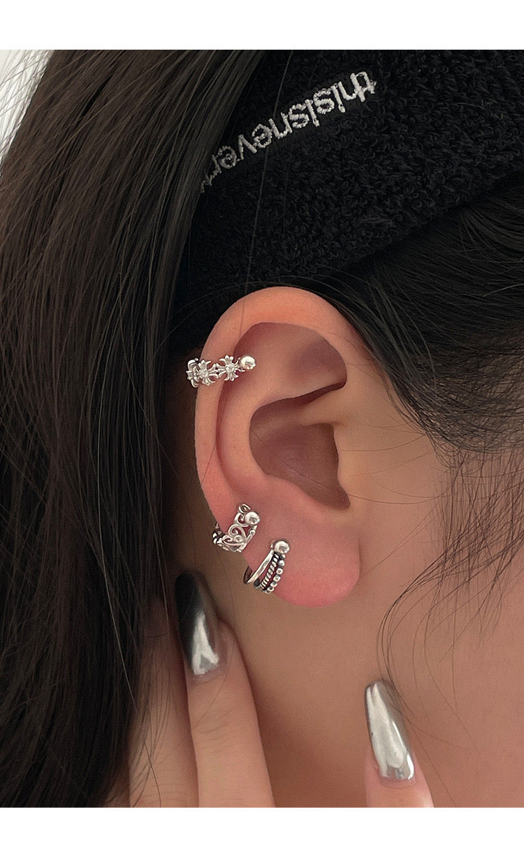 Silver Trio Line Helix Barbell Piercing Hoop (20G)