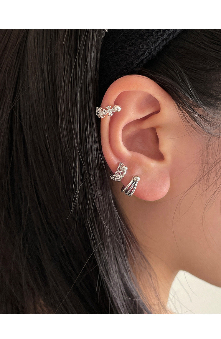 Silver Trio Line Helix Barbell Piercing Hoop (20G)
