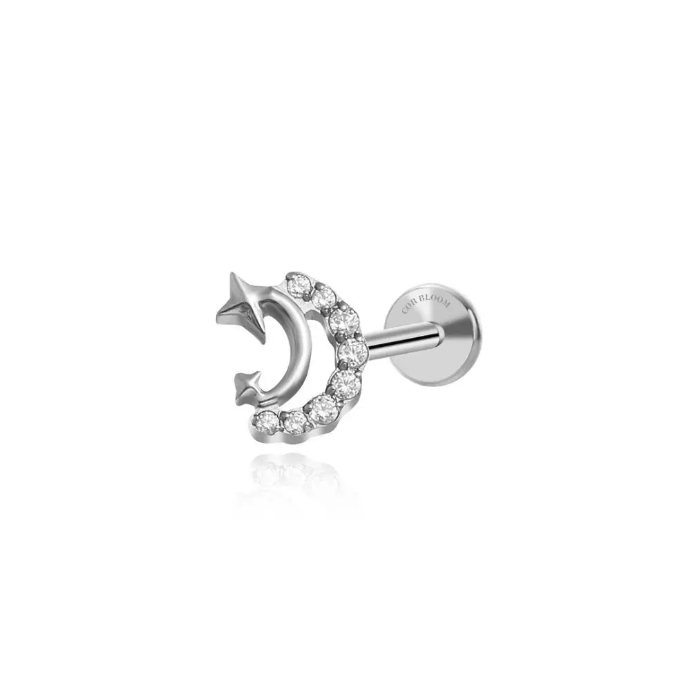 Titanium Moon and Star Piercing Stud