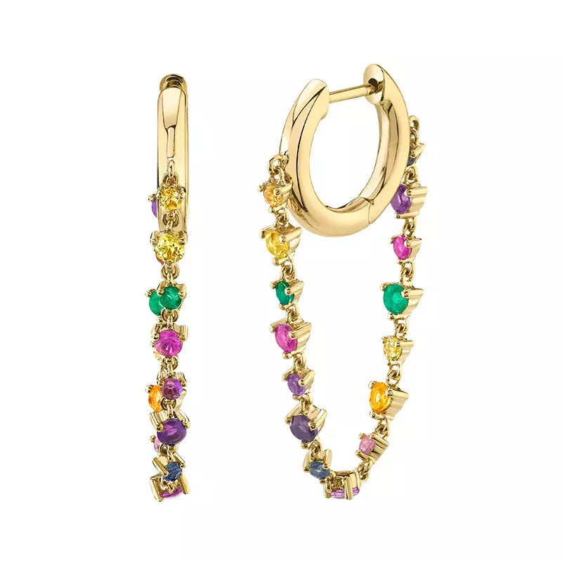 Rainbow & Snowhite Gold Chain Connected Earring