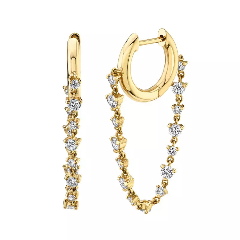Rainbow & Snowhite Gold Chain Connected Earring