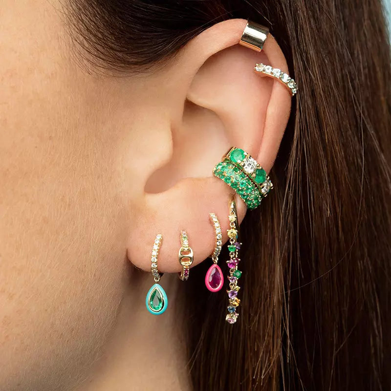 Rainbow & Snowhite Gold Chain Connected Earring
