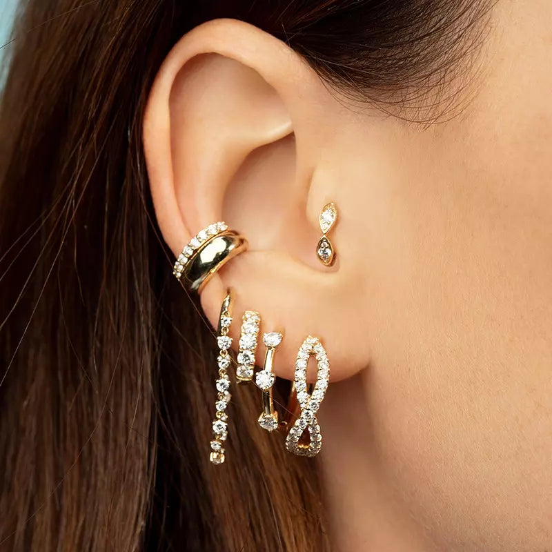 Rainbow & Snowhite Gold Chain Connected Earring