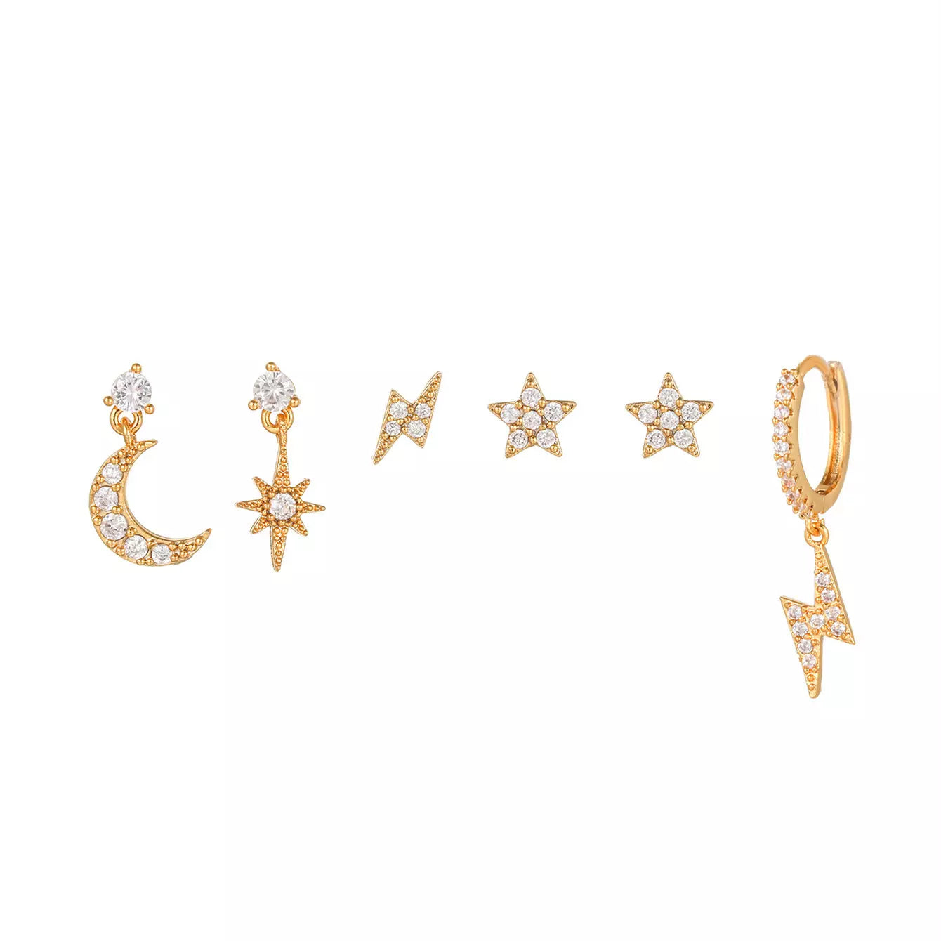 Moon, Star and Lightning Earring Set