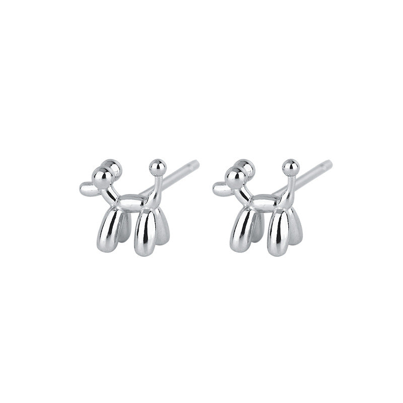 Small Stud Earrings for Women Silver Plated Balloon Dog 20G