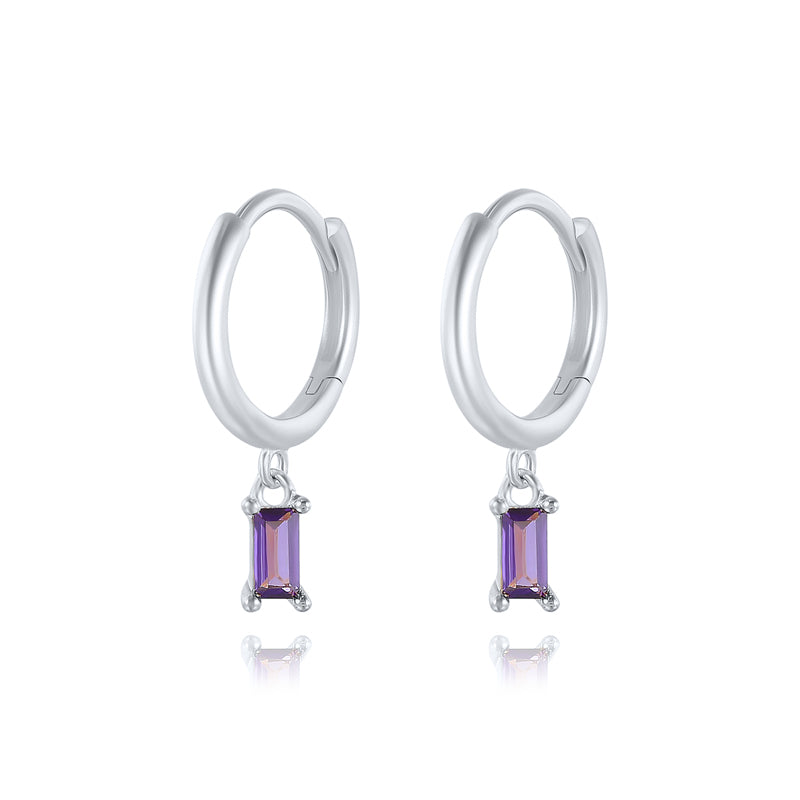 Rectangular Violet CZ Hoop Earrings