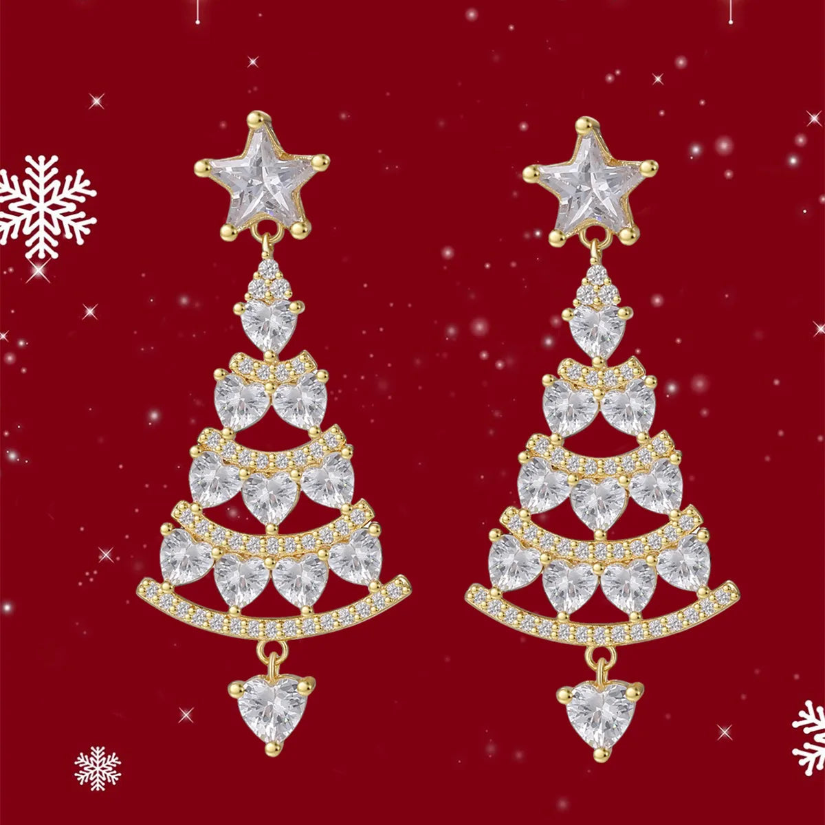 Diamond Christmas Tree Drop Earrings