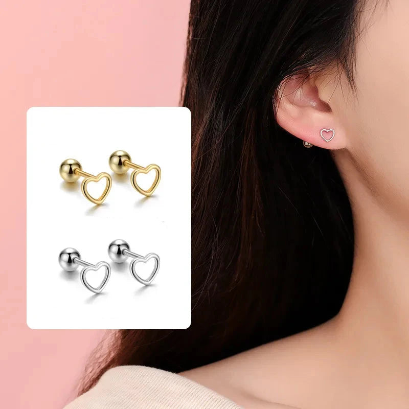 Simple Heart Barbell Stud Earrings (20G)