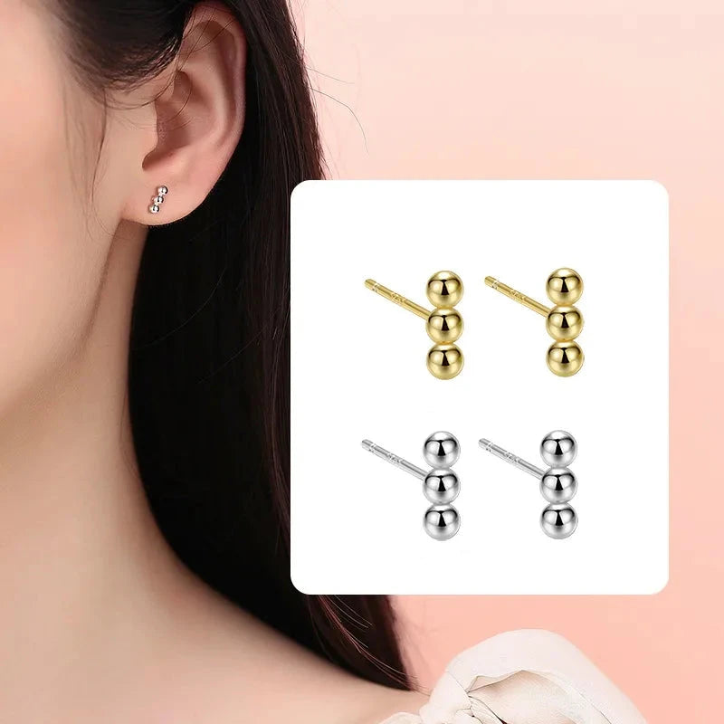 Minimal Trio Ball Stud Earrings