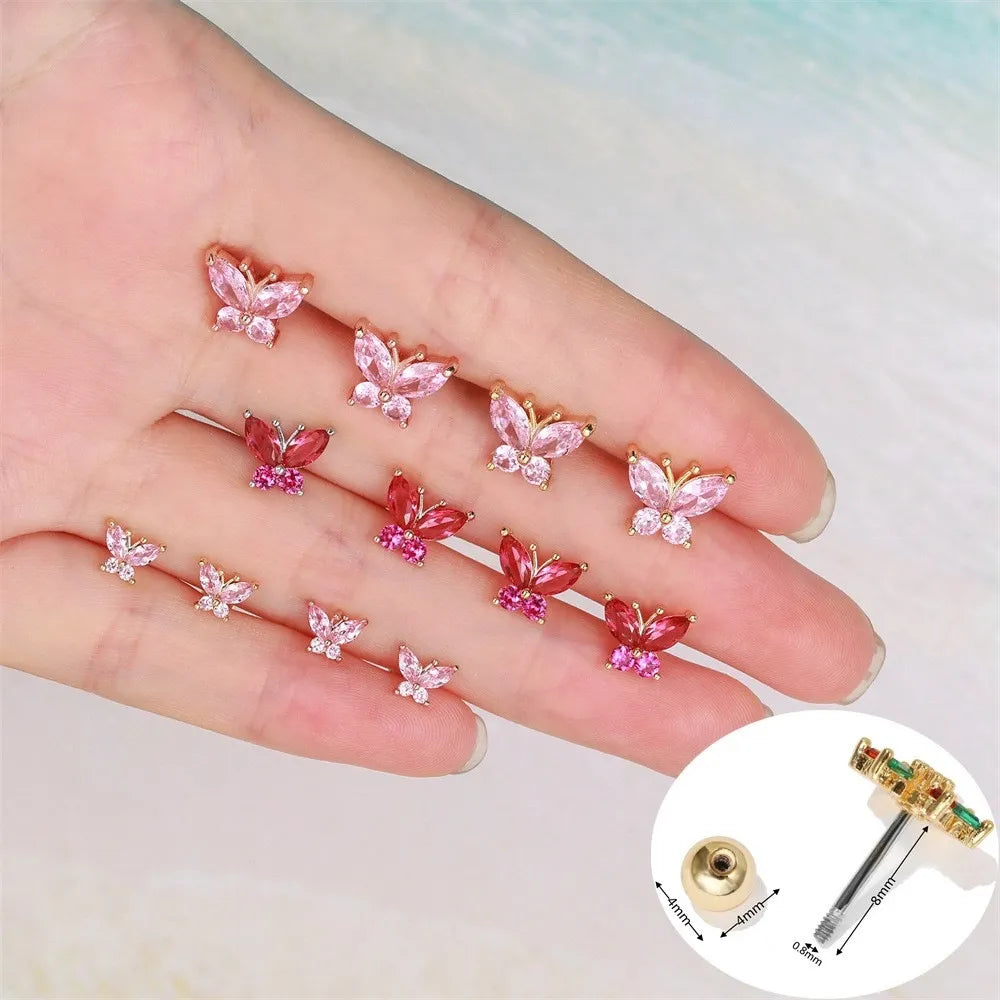 Red Butterfly Barbell Piercing (20G)