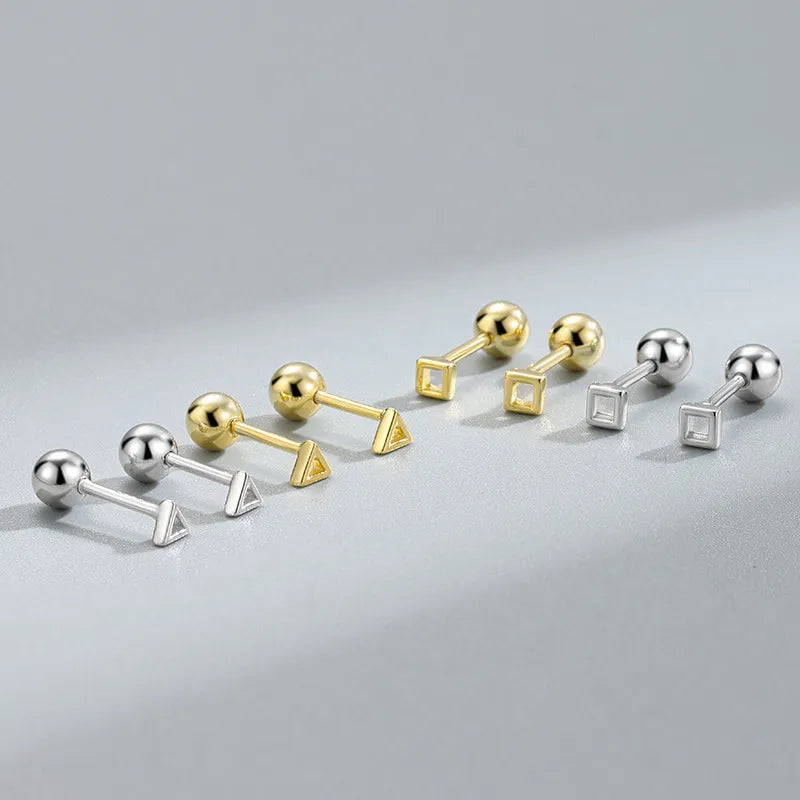 Simple Square & Triangle Barbell Stud Earrings (20G)