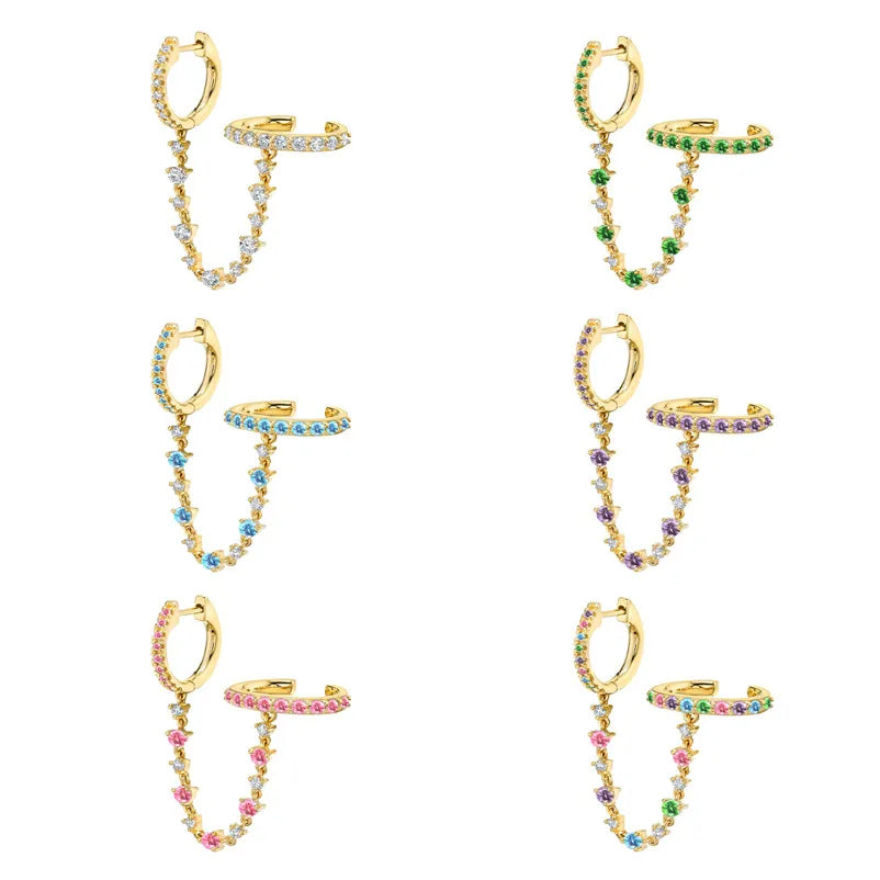 Sparkling Gemstone Connected Chain Earring