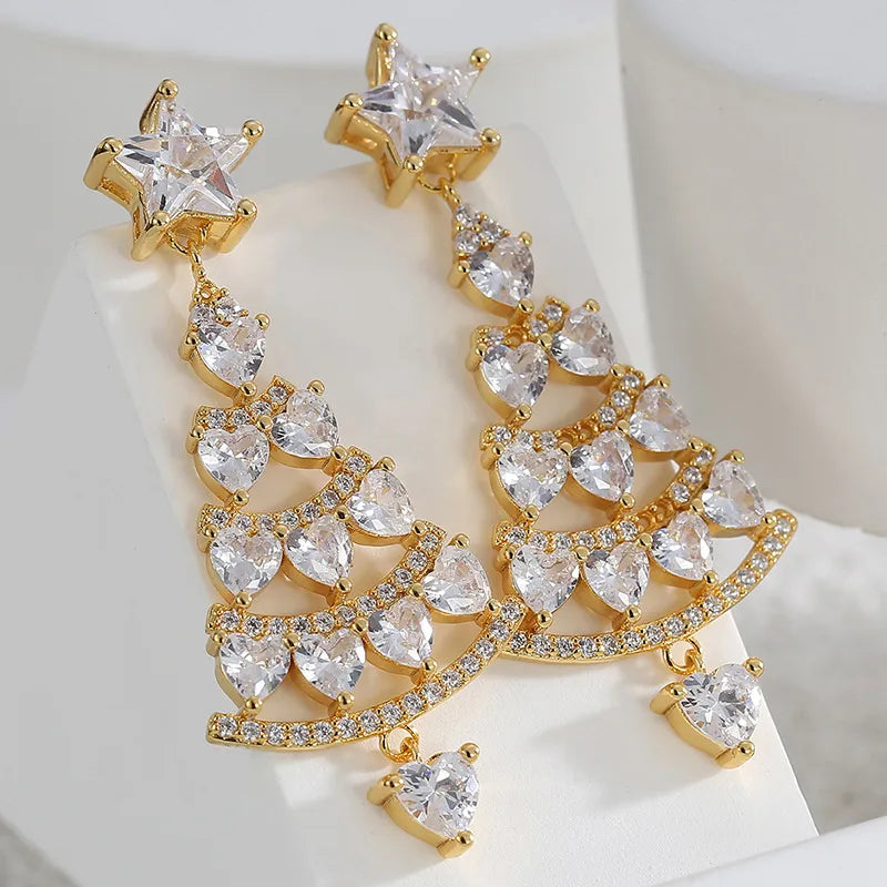 Diamond Christmas Tree Drop Earrings
