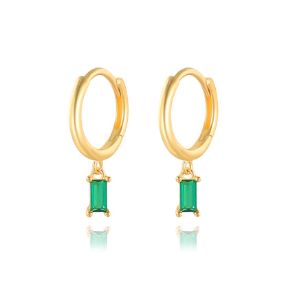 Rectangular Emerald CZ Hoop Earrings