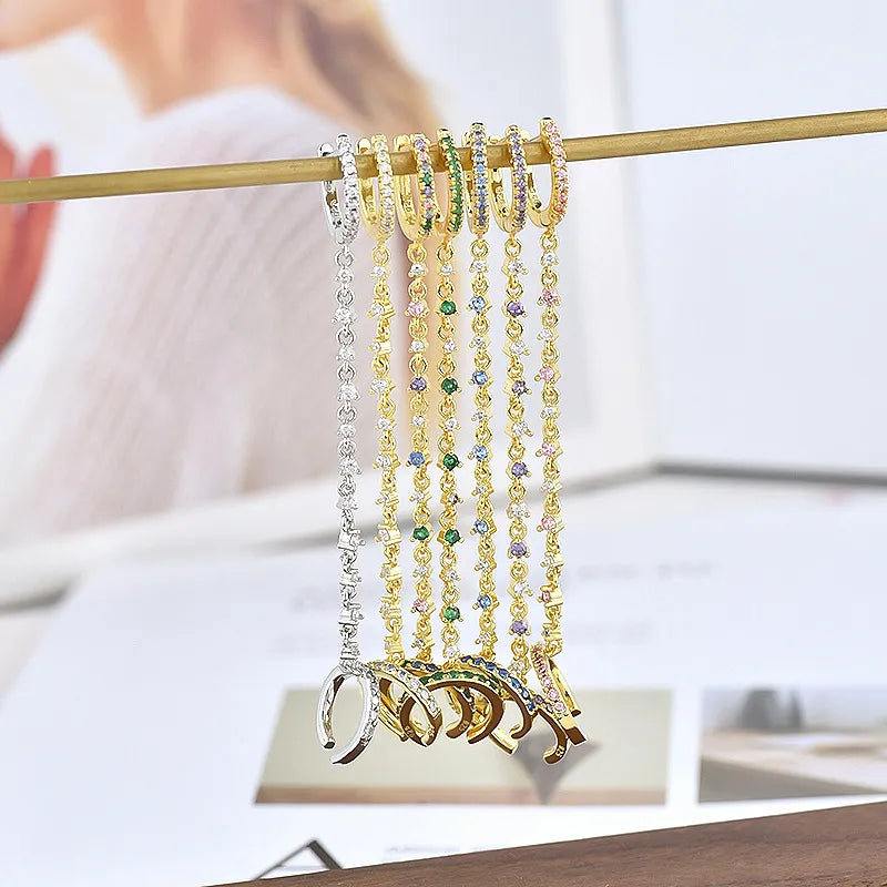 Sparkling Gemstone Connected Chain Earring