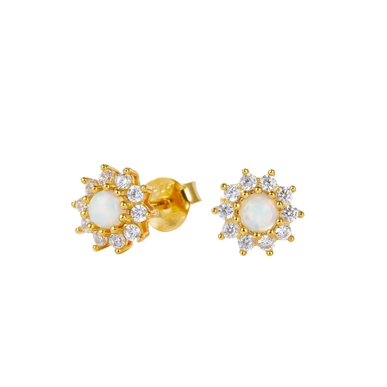 Sparkling White Opal Sunflower Stud Earring