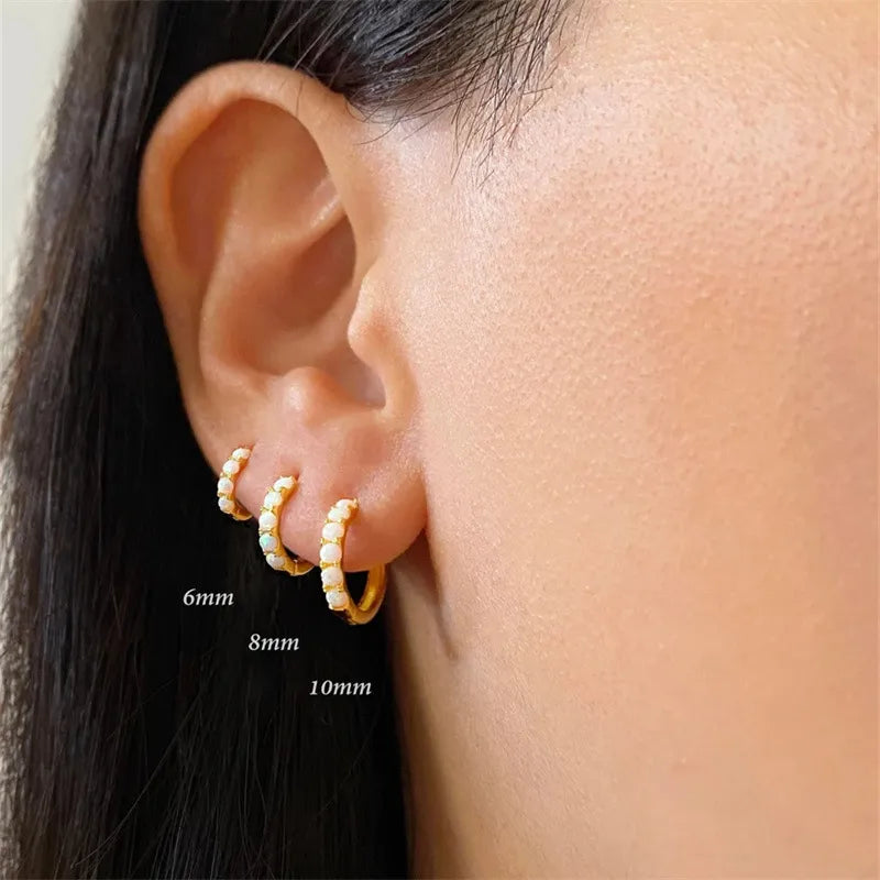White Opal Stone Huggie Earring