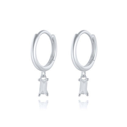Rectangular White CZ Hoop Earrings