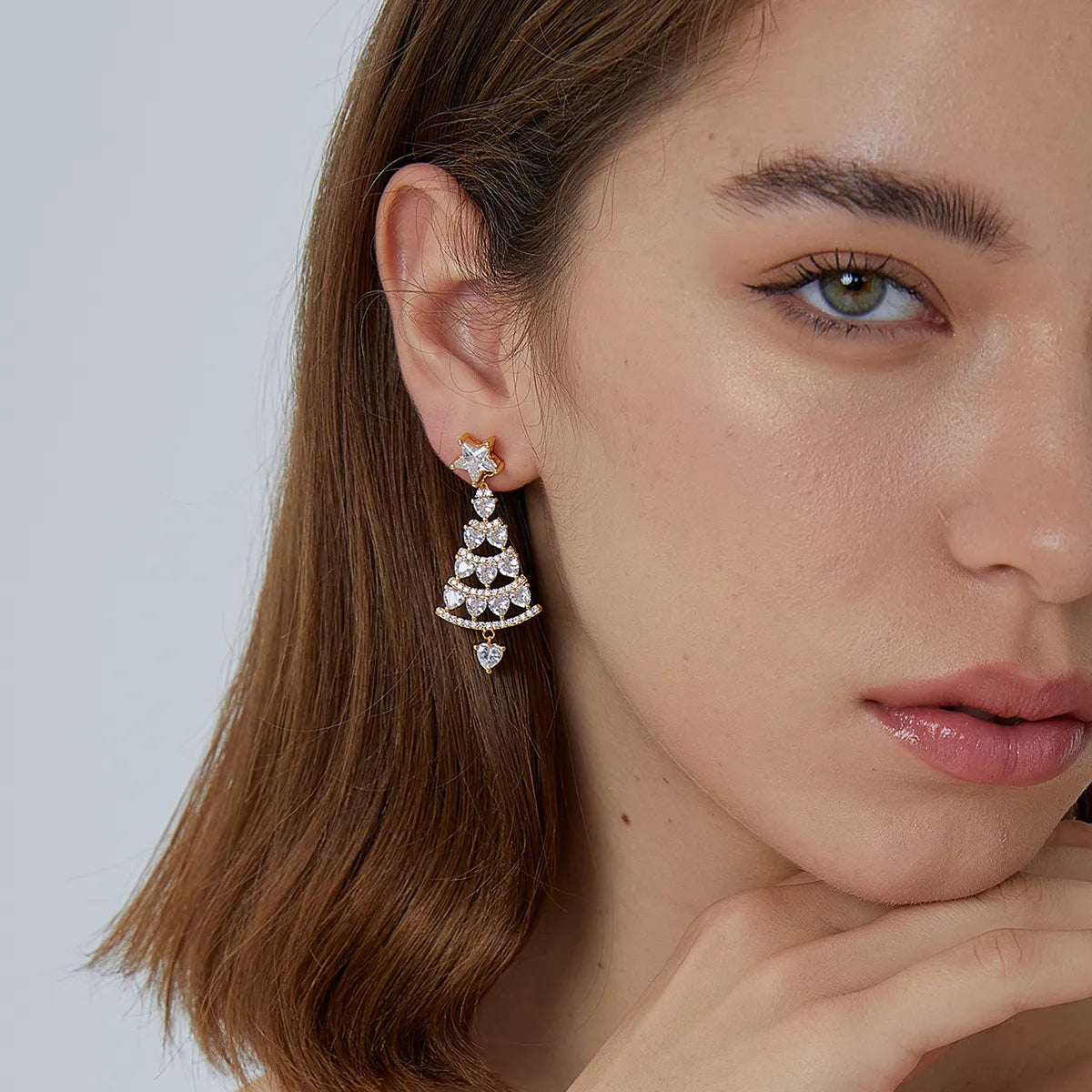 Diamond Christmas Tree Drop Earrings