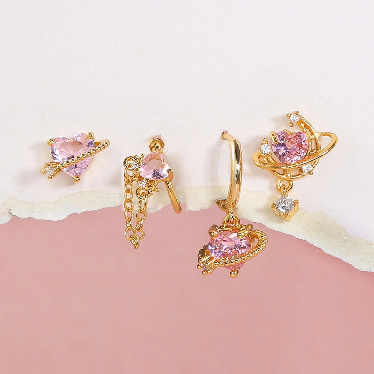 Pink Heart Earring Set