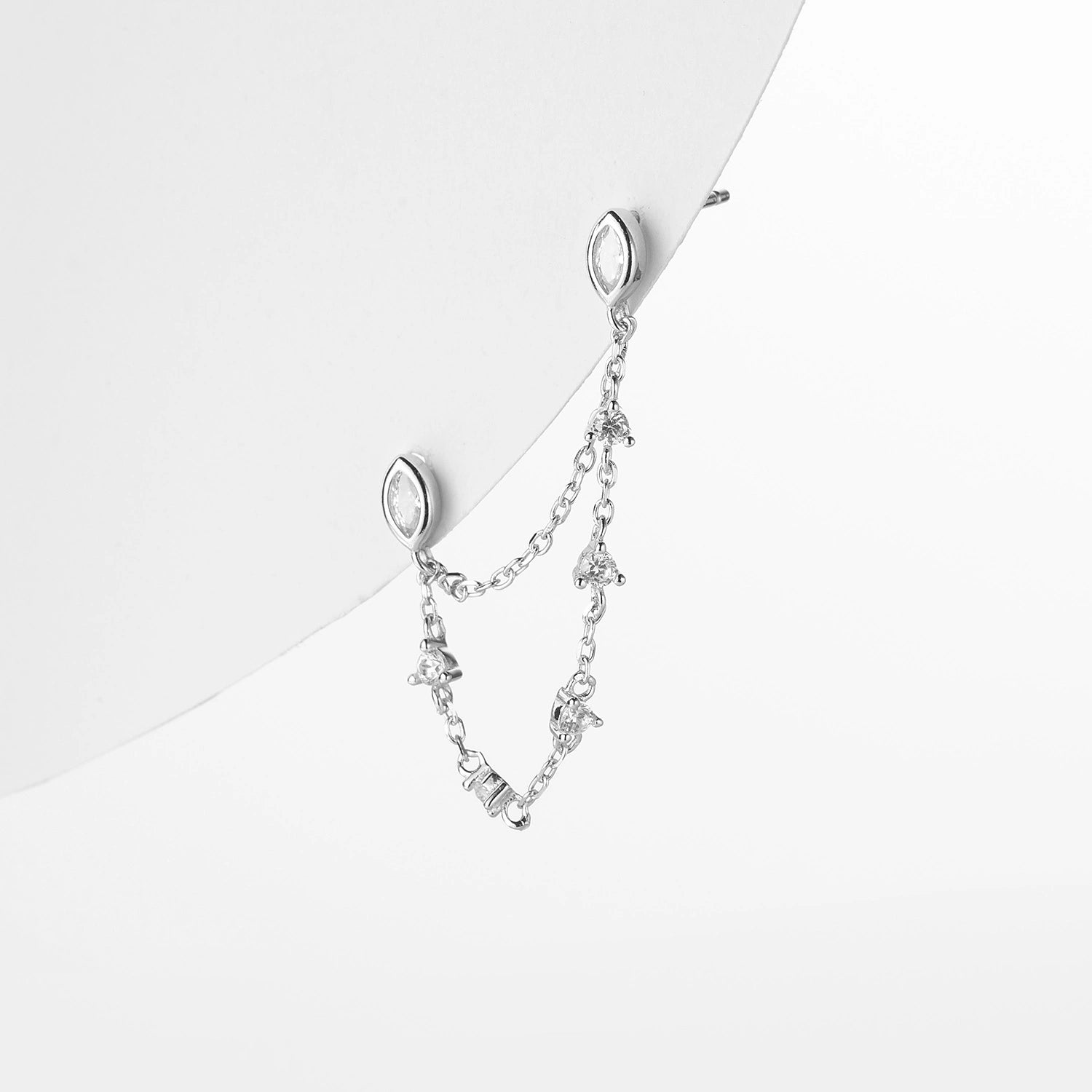 Double Piercing Marquise CZ Chain Dangle Earring