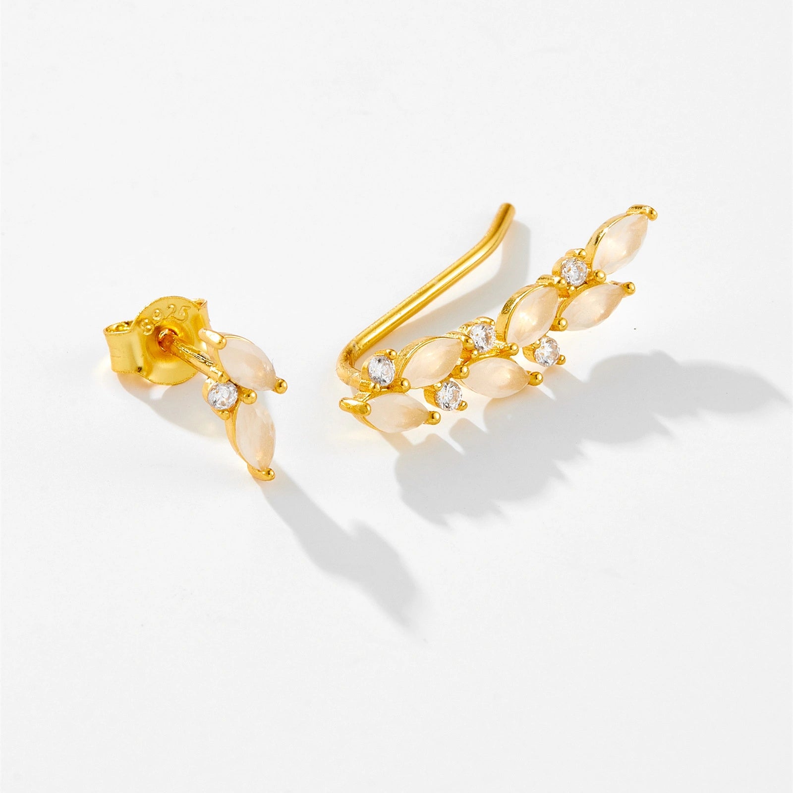 Asymmetrical Climbing Leaf Stud Earrings