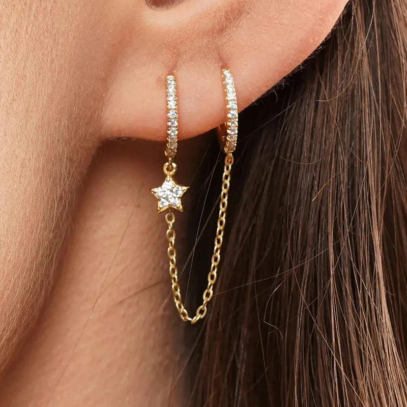 Aleena Pave Star Chain Earring - White Crystal