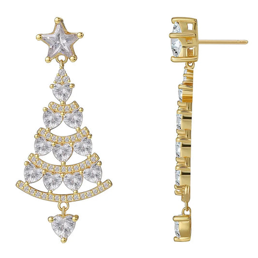 Diamond Christmas Tree Drop Earrings