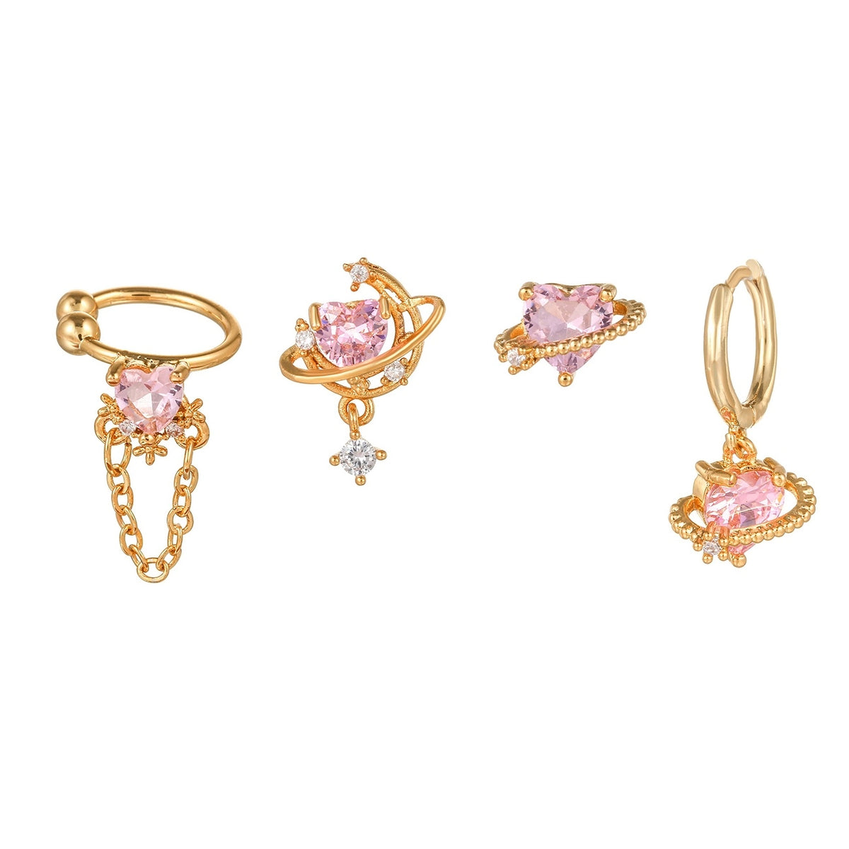 Pink Heart Earring Set