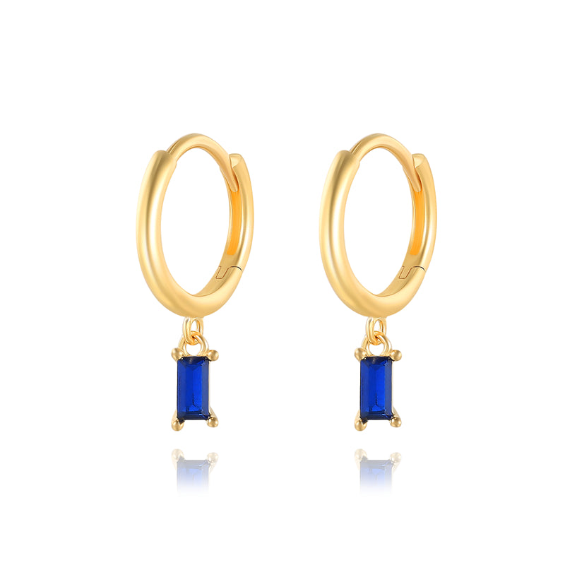 Ocean Blue Rectangular CZ Hoop Earrings