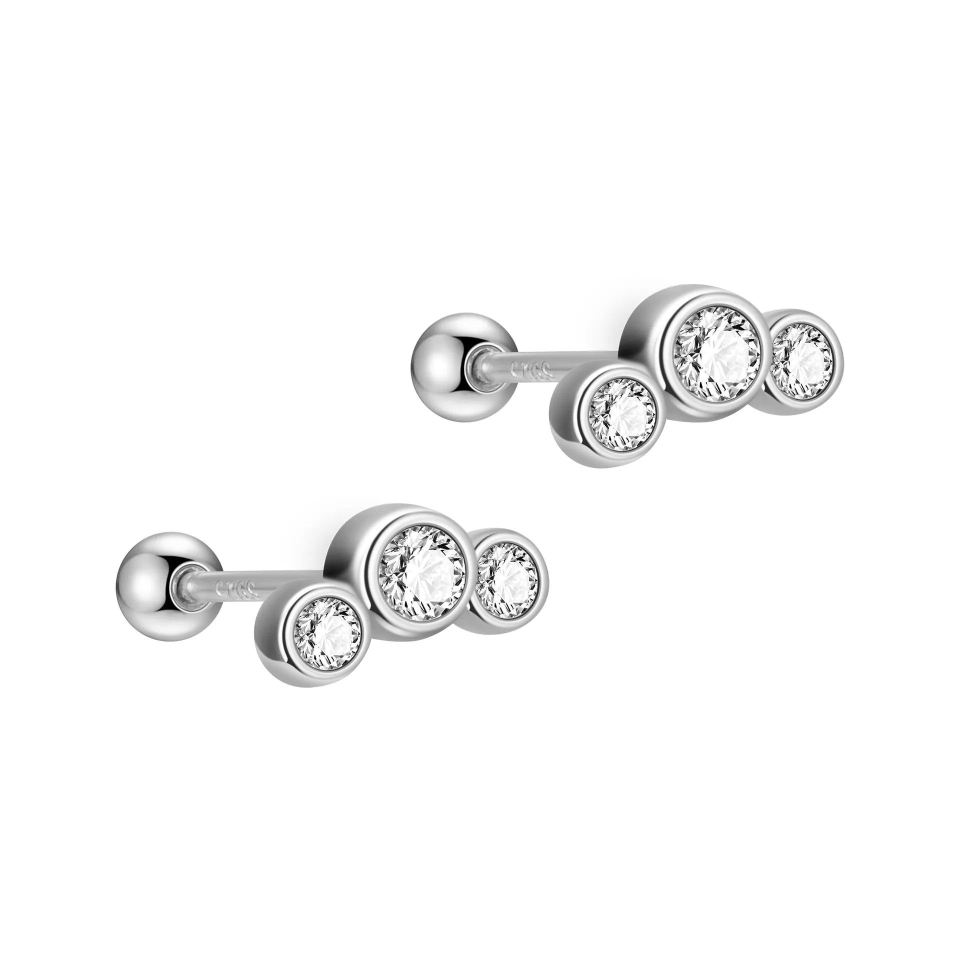 Trinity Round CZ Barbell Stud Earrings (20G)
