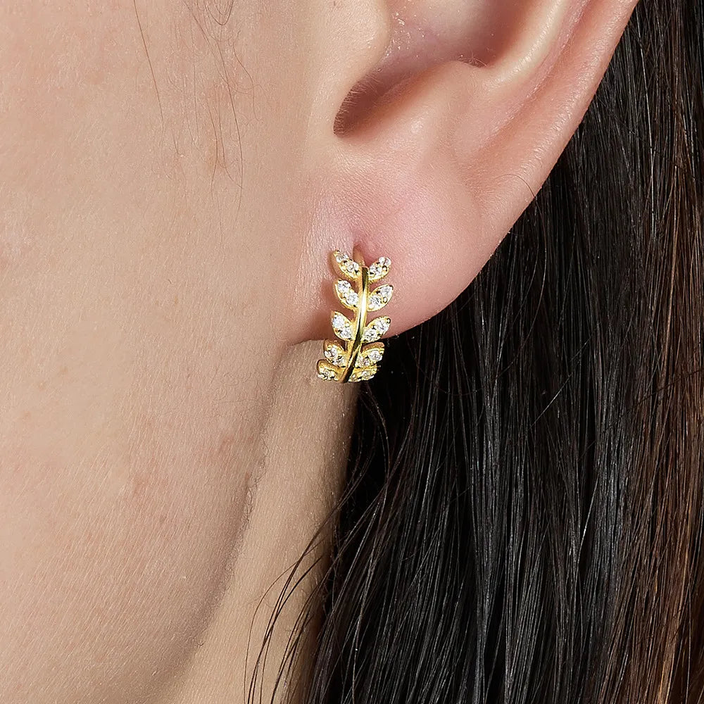 Sparkling Leaf Huggie Earrings