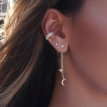 Crescent Moon & Northern Star Threader Earrings