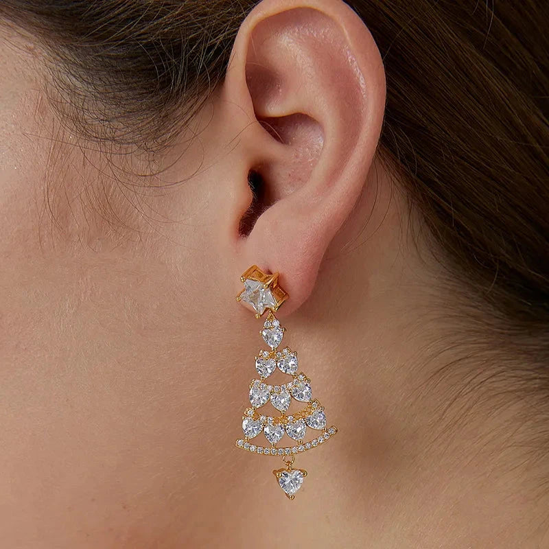 Diamond Christmas Tree Drop Earrings