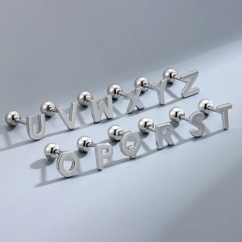 INITIAL LETTERS SCREW BACK EARRINGS BARBELL PIERCING