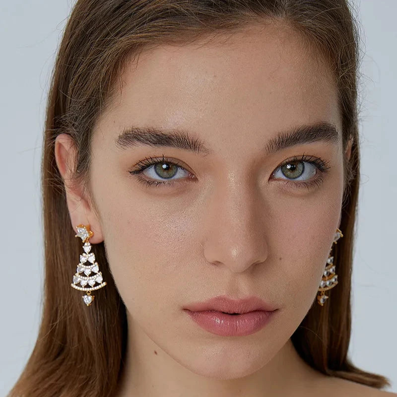 Diamond Christmas Tree Drop Earrings