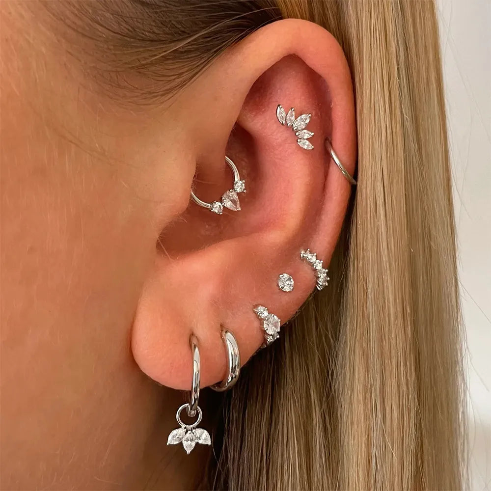 Crystal Three-Petal Hoop Earrings