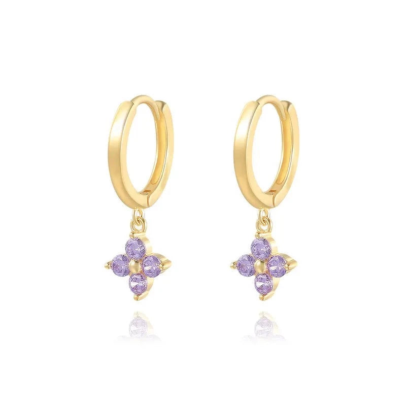 Purple Amethyst Four-Clover Hoop Earrings