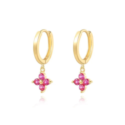 Ruby Four-Clover Hoop Earrings